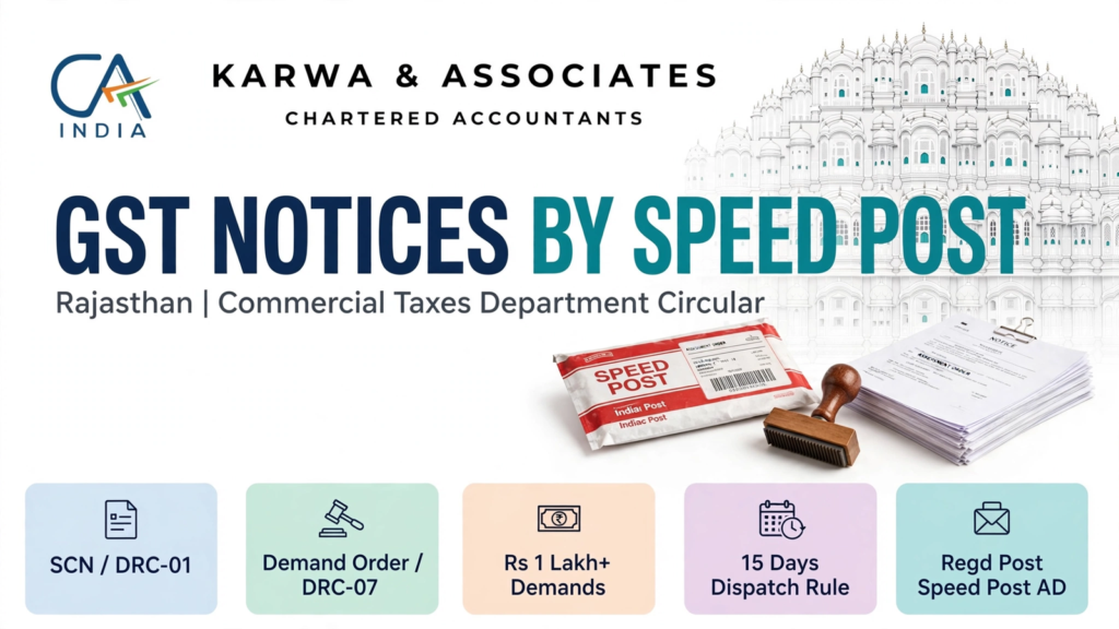 GST SCN speed post rule Rajasthan - GST notices by speed post for Rs 1 lakh plus demands