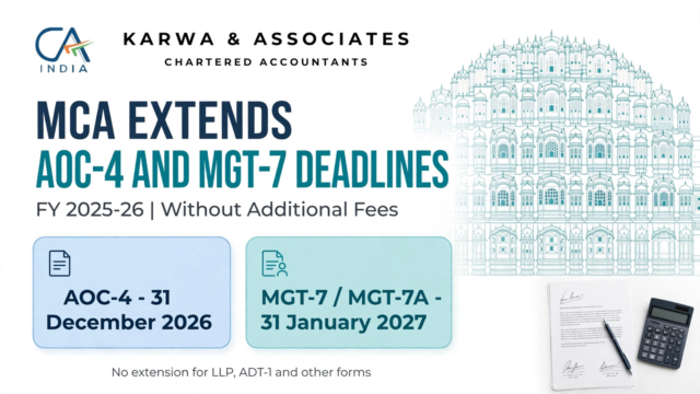 MCA extends AOC-4 deadline to 31 December 2026 and MGT-7 and MGT-7A deadline to 31 January 2027 for FY 2025-26