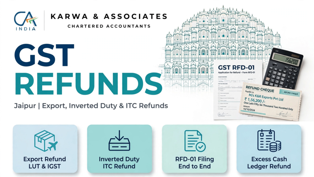 GST refund services in Jaipur: export refund, inverted duty ITC refund, RFD-01 filing